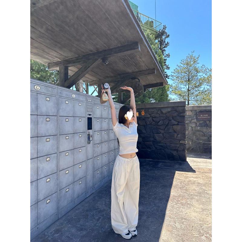 

Opaque White High-Waisted Wide-Leg Women s Pants – Autumn Casual, Slimming, Versatile, Straight-Leg with Drawstring. Large