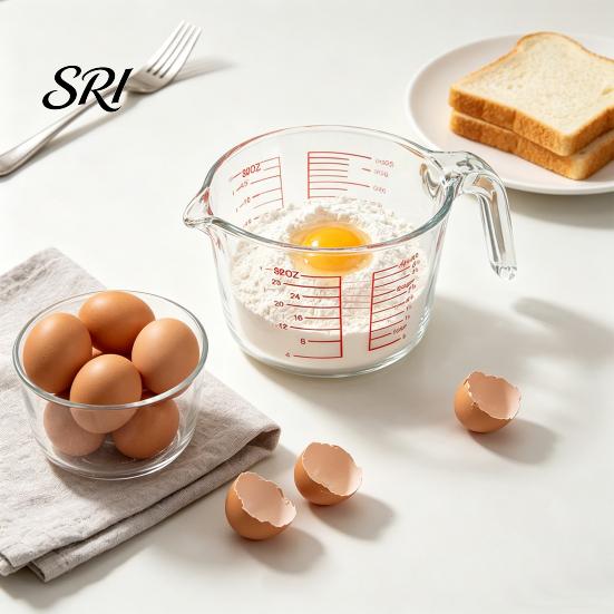 Powder Measuring Cup 1L Glass with Handle Spout Precise Scale Heat Kitchen Resistant Cooking Baking Liquid Flour Measurement Gadgets