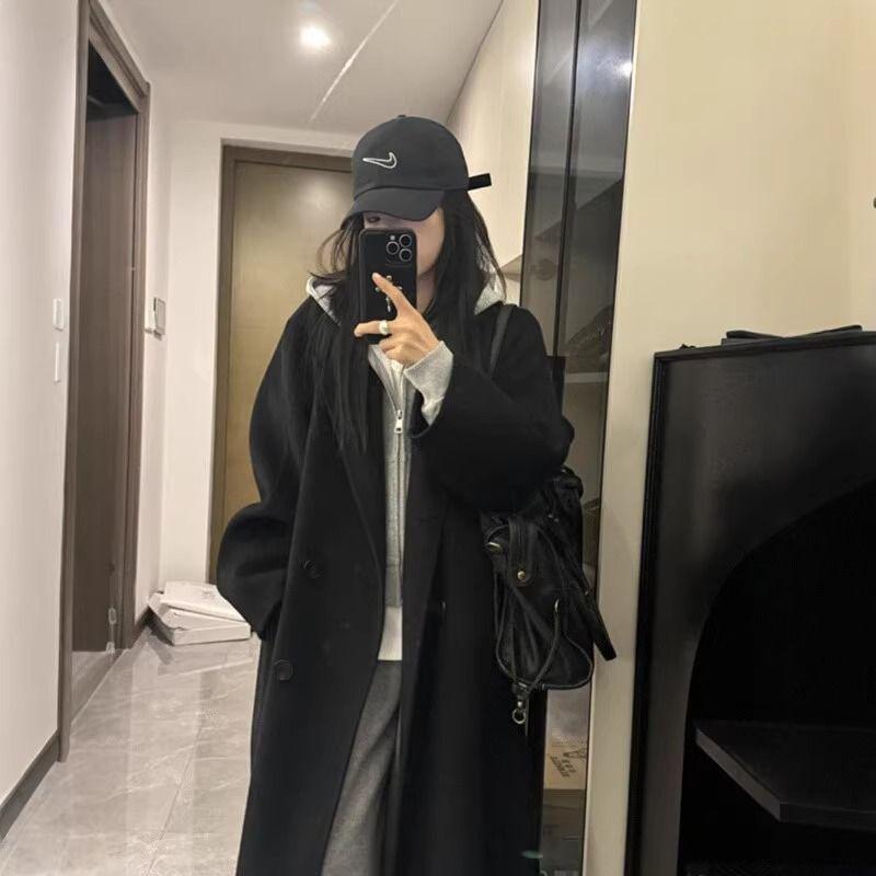 

2025 New Pink Women s Double-Faced Wool Coat - Korean Style, Mid-Length for Autumn/Winter L чёрный