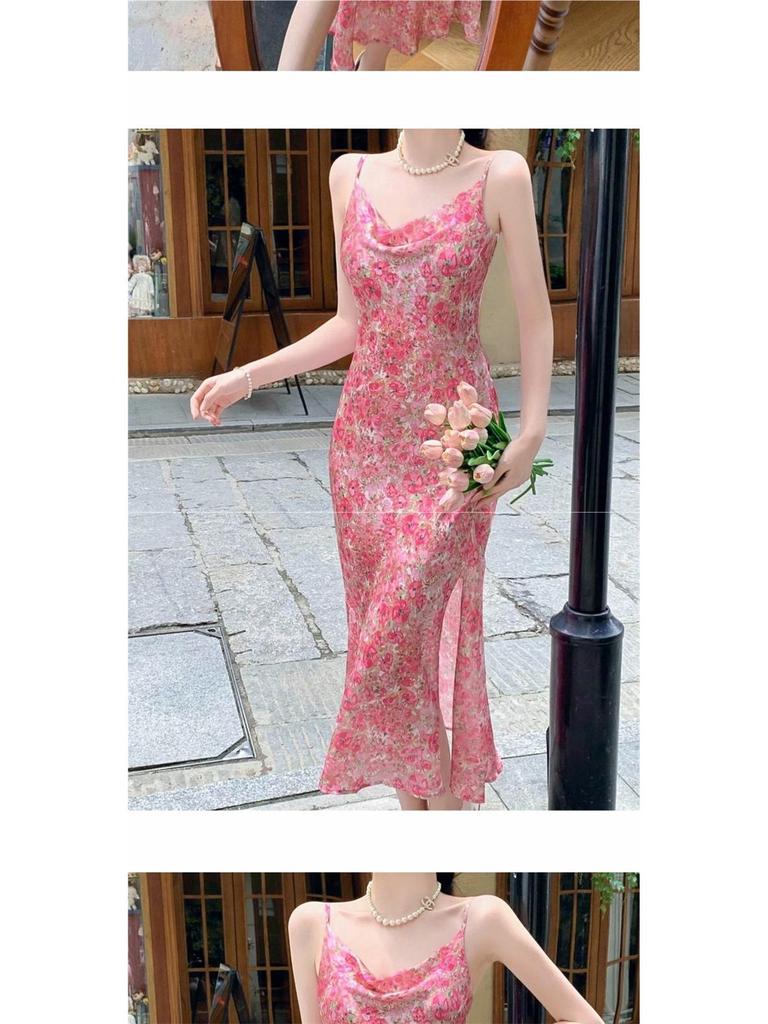 Elegant French Chic Floral Pink Cami Dress - Slimming and Stylish Summer Wear