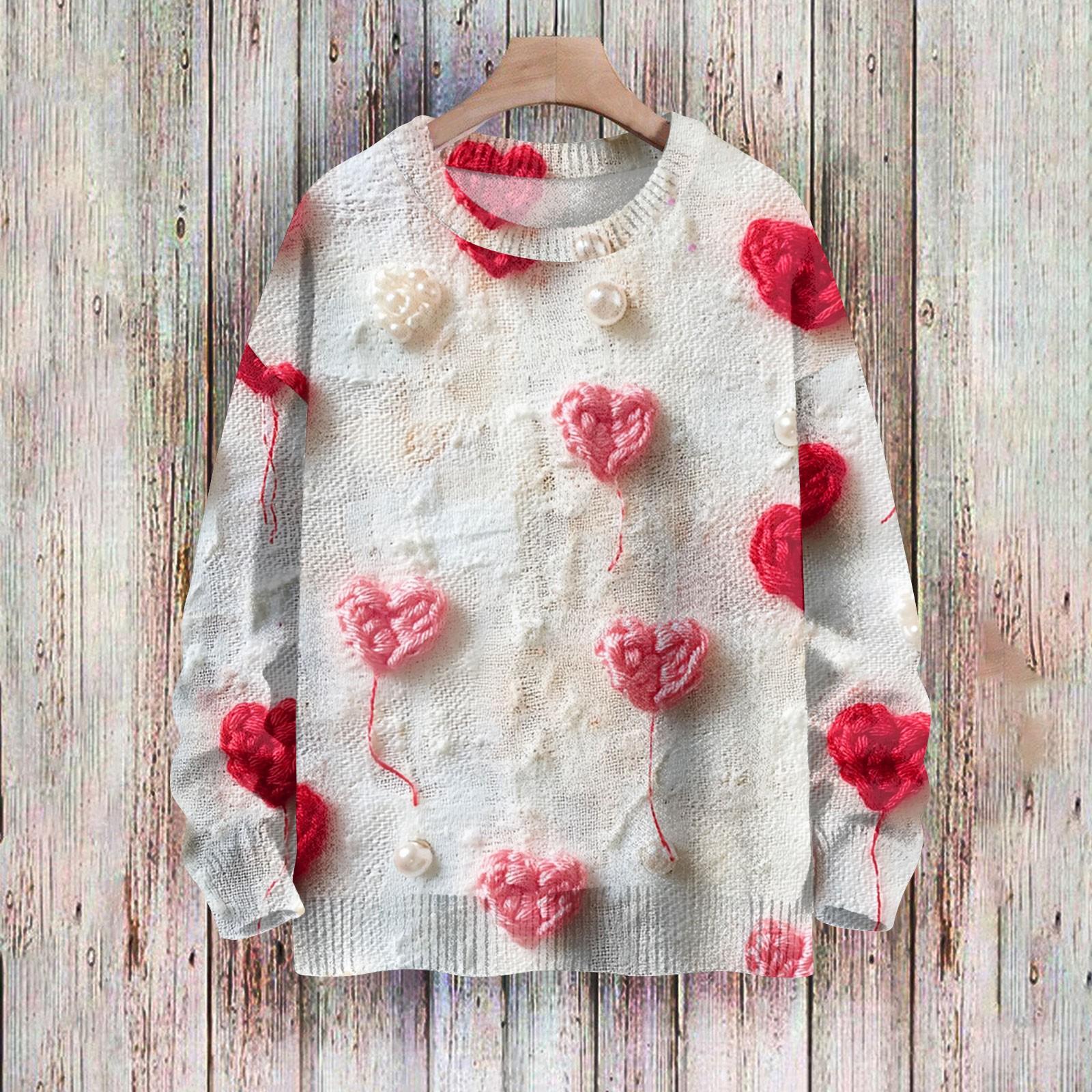 

С Днем святого Валентина, толстовки для женщин, вязаный свитер, симпатичная рубашка, осенний свитер с круглым вырезом, топы XXXXL