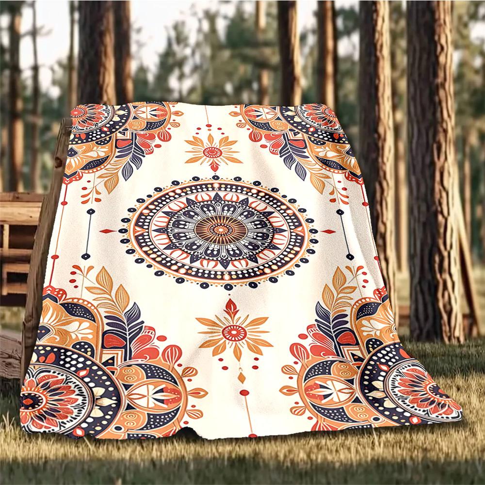 1pc Mandala Pattern Print Outdoor Blanket, Lightweight Polyester,