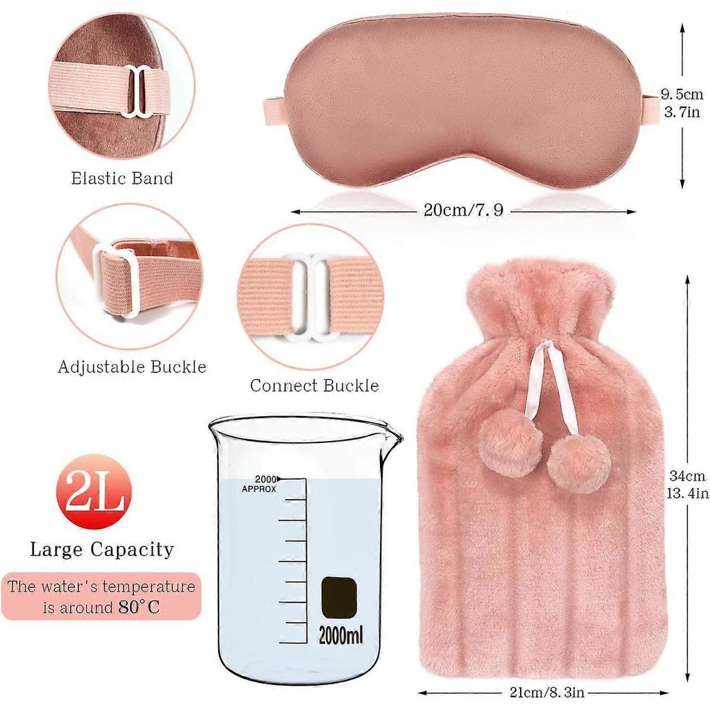 Hot Water Bag for Pain Relief, Water Bottle Rubber 2L with Cover for Periods Hot and Cold Compress, Hand Feet Warmer, Neck and Shoulder for Bed Cold W