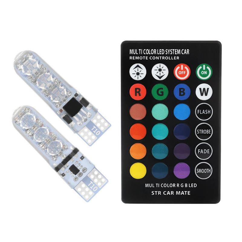 2/4Pcs  T10 Silicone 5050-6Smd Remote Control Reading Light Rgb Colorful License Plate Mini Lamp For Car/Motorcycle