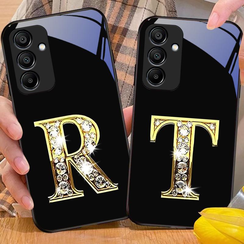 Diamant-Charaktere Für Samsung Galaxy A15 5G 54 4G 51 50 24 35 90 71 12 51 53 52S 80 22 34 Schwarze Hülle aus gehärtetem Glas