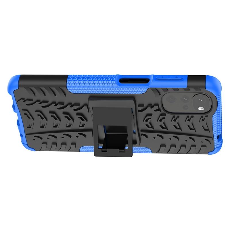 

Cool Tire Texture Phone Case for Motorola Moto G22,Soft TPU+Hard PC Kickstand Drop-proof Hybrid Cover Blue