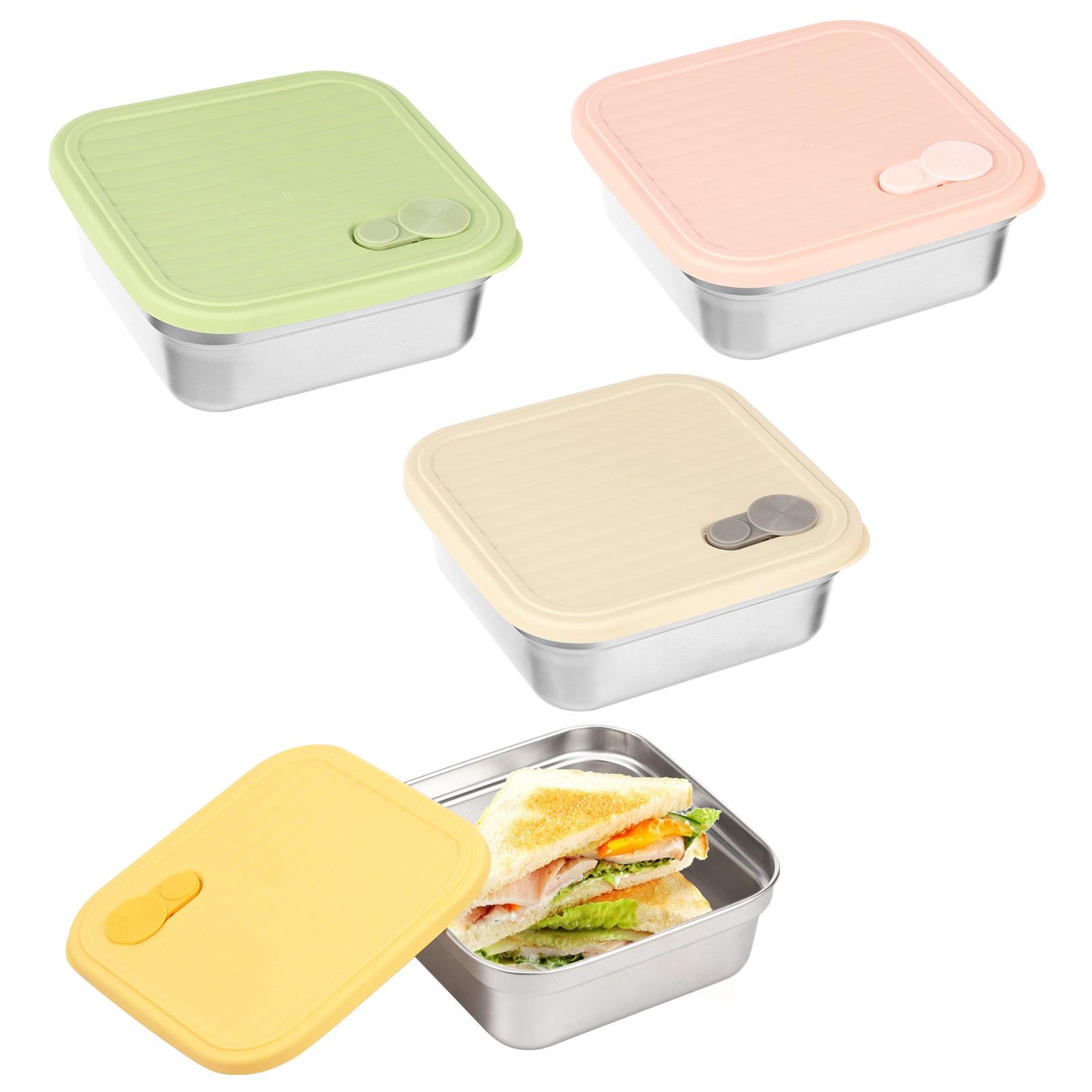 

4Pcs Stainless Steel Lunch Box Sealed Leak-proof Bento Box Large Capacity Refrigerator Freezer Storage Box Sandwich Container