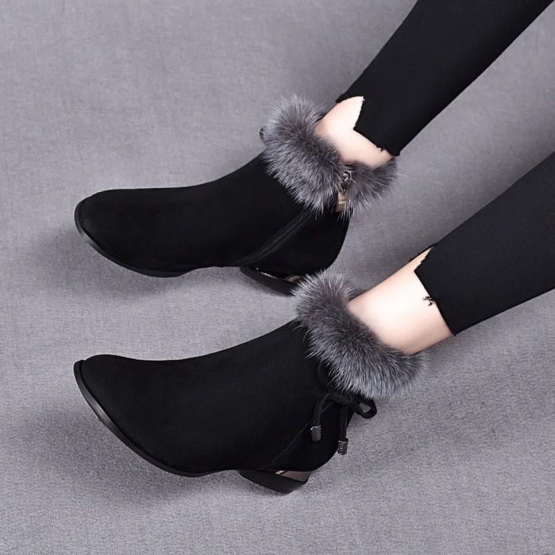 Women's Winter Warm Low Block Heels Snow Boots With Zipper Round Toe Walking Short Booties for Women Non-Slip Comfort Ankle Boots With Faux Fur Lined