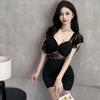 V-Ausschnitt Spitze Patchwork Rückenfrei Bodycon Kleid