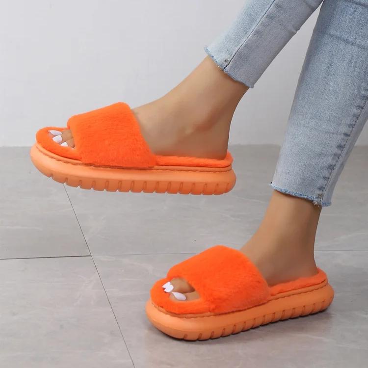 Classic Slippers for Women Casual Flat Low Heels Sweet Basic Shoes for Women Solid Fur Slip On Winter Slides Plus Size