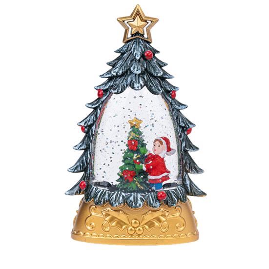 Christmas Snow Ball Lantern Lighted Santa And Christmas Tree Scene Glittering Water Snow Ball Decoration for Home Desktop Decor