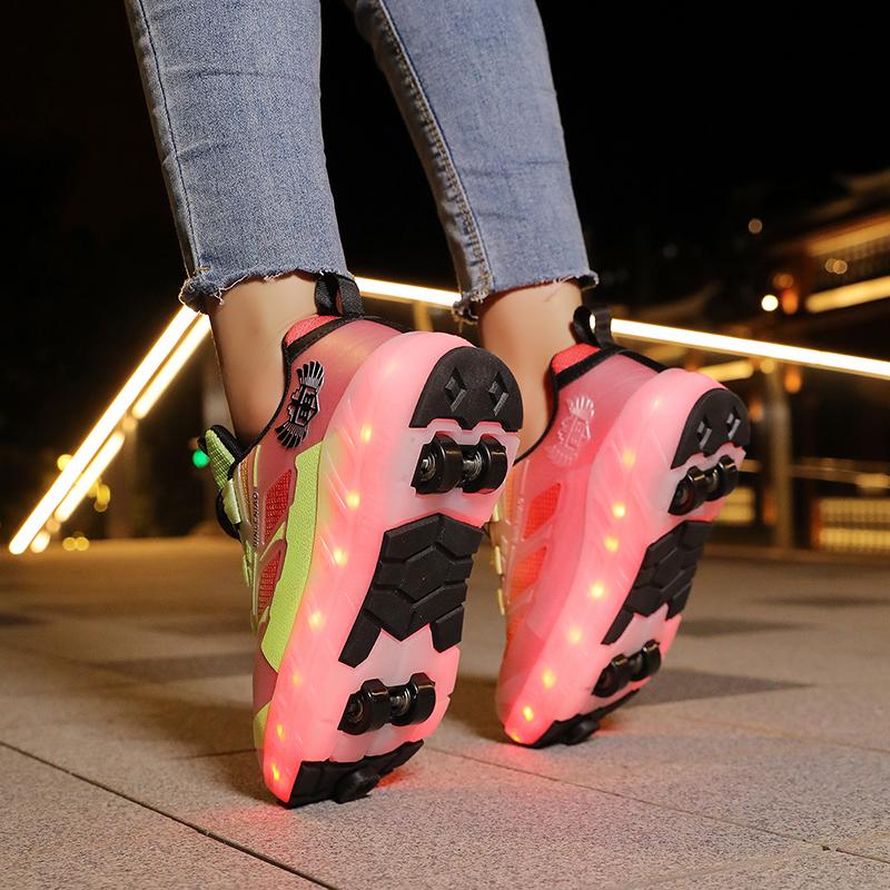 Patines de Ruedas con Freno para Niños Carga Plana Extraíble LED Cuatro Ruedas Zapatillas Deportivas Brillantes Zapatillas Brillantes para Mujer