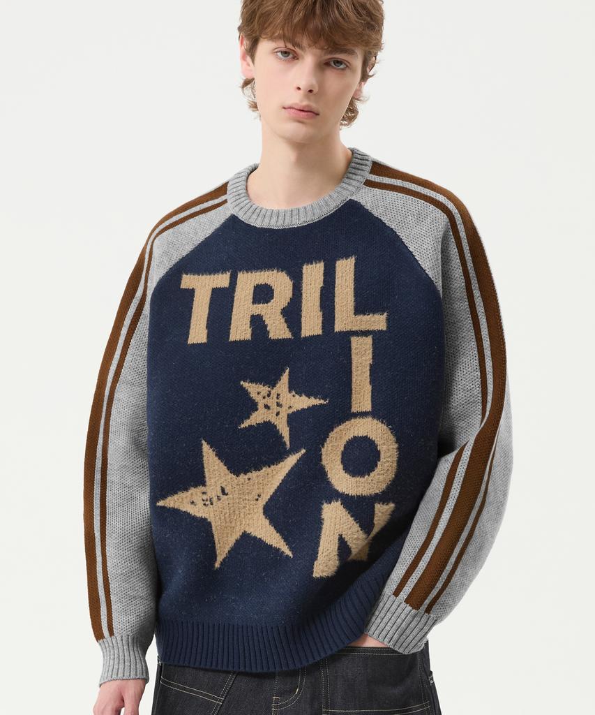 TRILLION Washable Raglan Hairy Graphic Track Knit_Navy