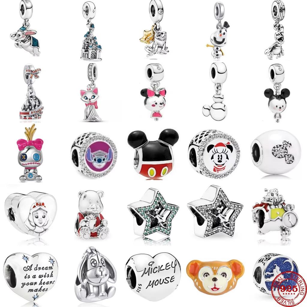 925 Silver Stitch Dumbo Mickey Snow White Charms Beads Fit Bracelet DIY Accessories Gifts