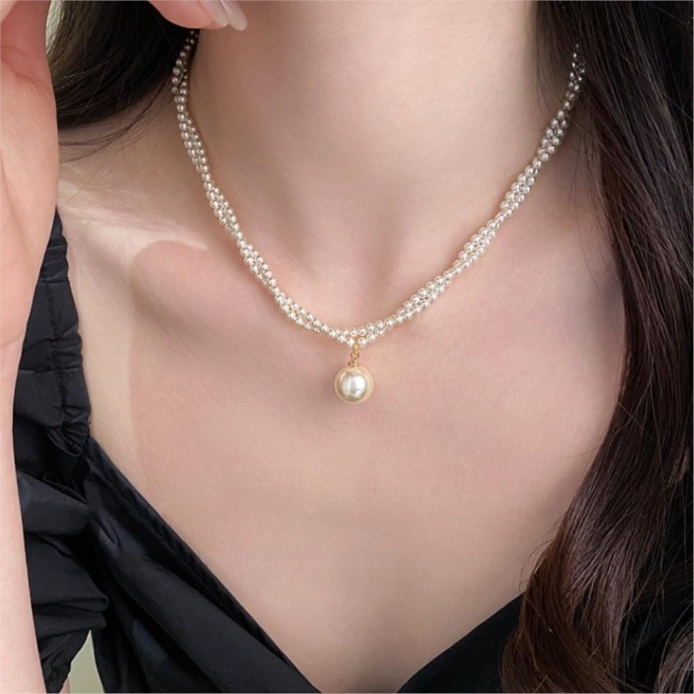 PANJBJ 925 Sterling Silver Pearl Necklace for Women Double Layer Bead Classic Sweet Romantic Design Jewelry Gift Dropshipping