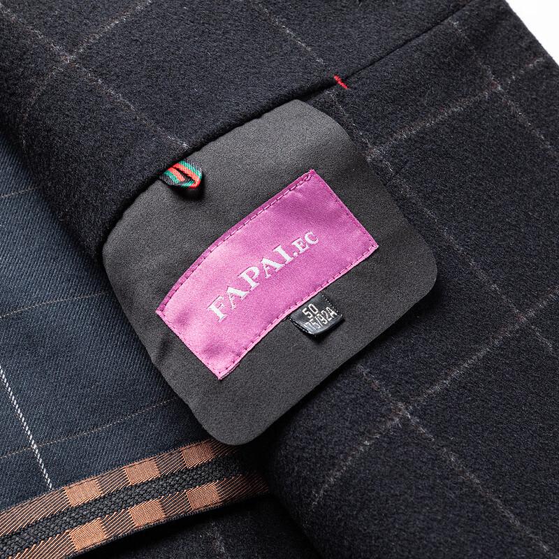 FAPAI Men's Merino Wool Plaid Mid-Length Overcoat