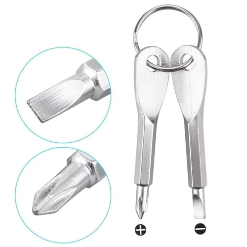 Portable Screwdriver Set with Flathead and Phillips Heads, Simple Type, Clip, Multi-Holder, and Ring, Portable, EDC, Outdoor Work, DIY, Mini Pocket Si