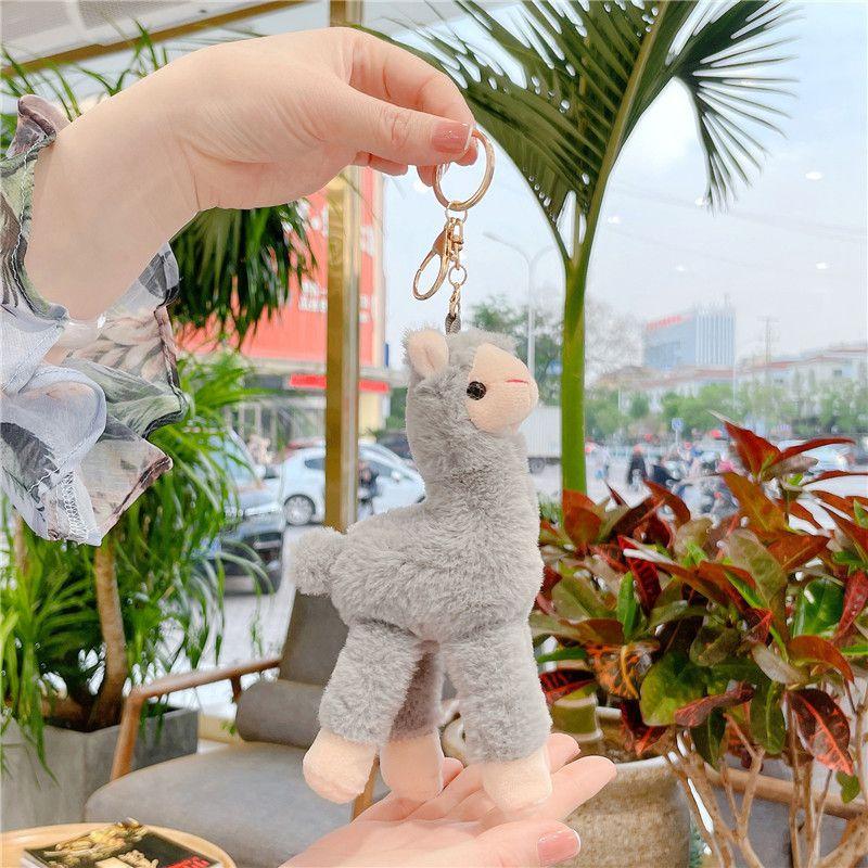 Plush 18cm Alpaca Pendant Pink Grey Toy Bag Gold Keychain Stuffed Soft Gift Doll