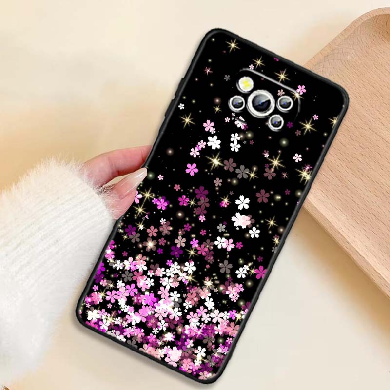 Butterfly Flower Pattern Phone Case For Xiaomi Mi Poco F3 F4 F5 F6 X3 X4 X5 X6 X7 M3 M4 M5 M6 M7 GT Pro 5G Black