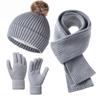 3Pcs Set Winter Hat Scarf Touchscreen Gloves Unisex Knitted Warm Beanie Neck Warmer Gloves Set For Autumn Winter Outdoor Daily Wear