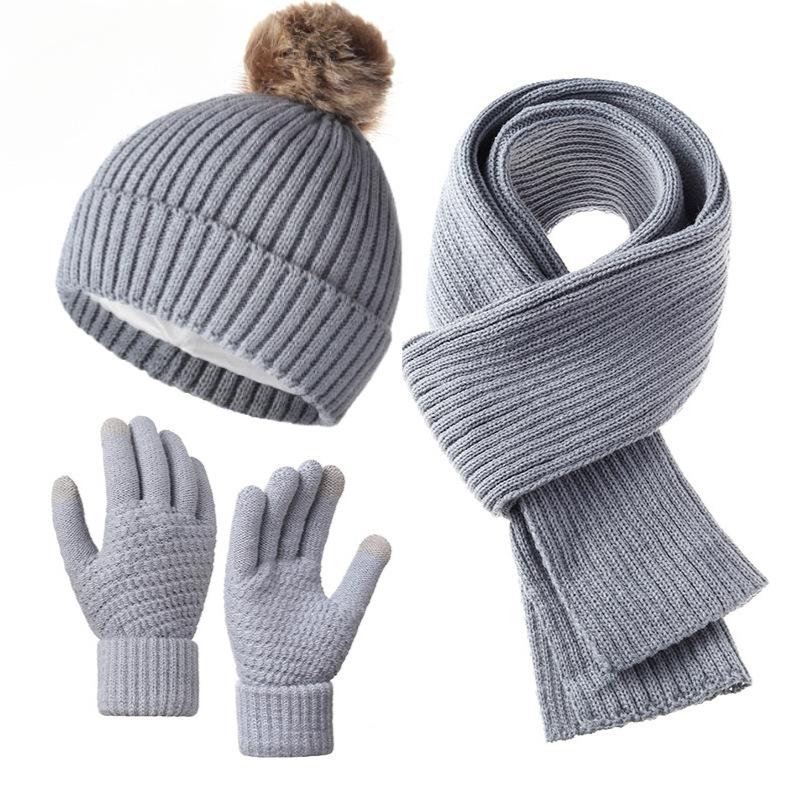 3Pcs Set Winter Hat Scarf Touchscreen Gloves Unisex Knitted Warm Beanie Neck Warmer Gloves Set For Autumn Winter Outdoor Daily Wear