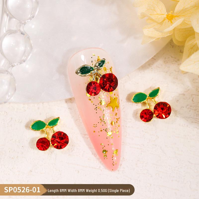 3D Cherry & Fruit Alloy Nail Art Rhinestones - Red, Pink, White Decorations