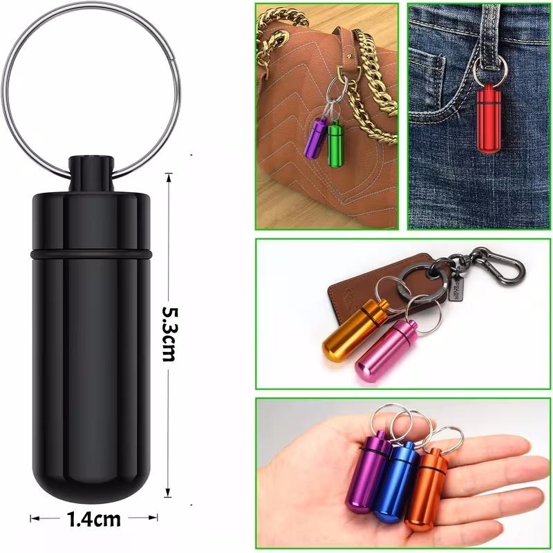 Mini Aluminum Pill Box Keychain Waterproof Tablets Bottle Medicine Vitamin Cases Multifunctional Fish Oils Pillboxs Container
