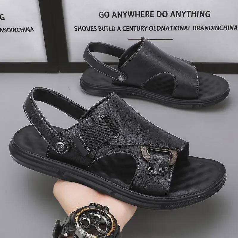 Herren Echtleder Sommer Sandalen, Dicke Sohle, Rutschfest, Lässig Weich Dual-Purpose.