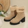 Autumn and winter new European and American low boots with fleece to keep warm large size thick heel Martin boots cotton