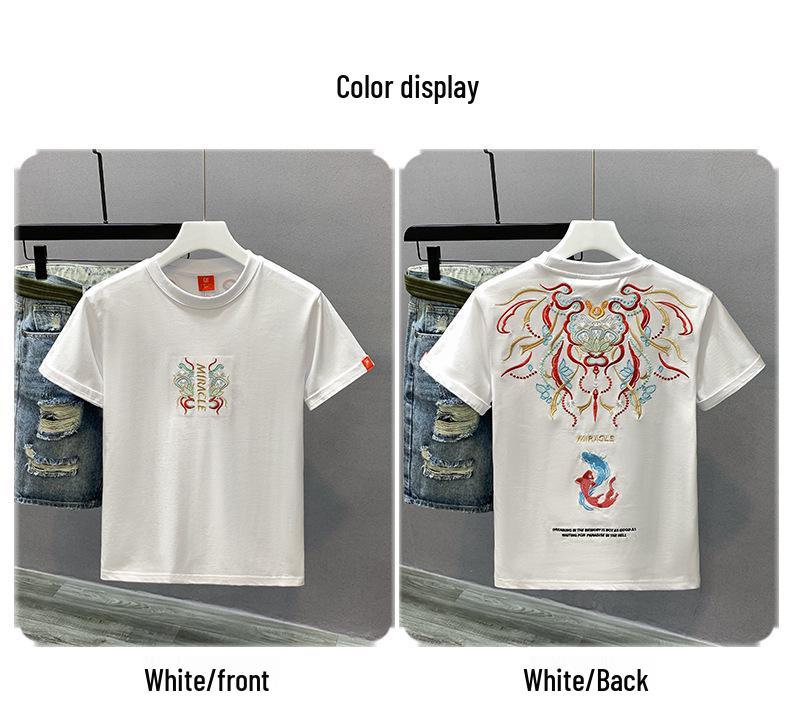 2024 Summer Men's Ethnic Style Embroidered Cotton Crew Neck T-shirt