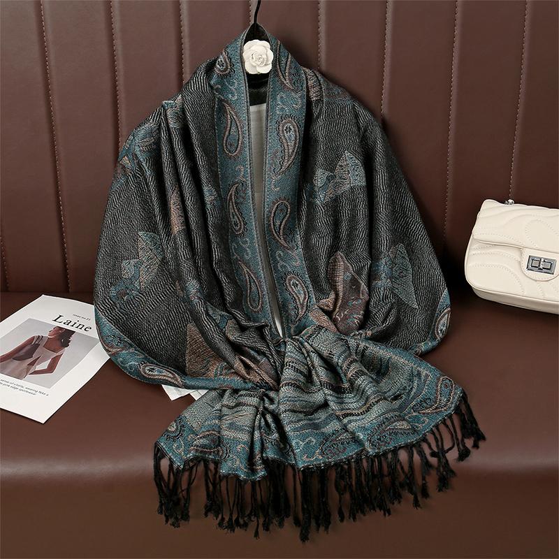 Paisley Pashmina Shawl Scarf Women Jacquard Cashew Printed Scarves Flowers Borders Female Tassel Blanket Wraps Ethnic Shawls