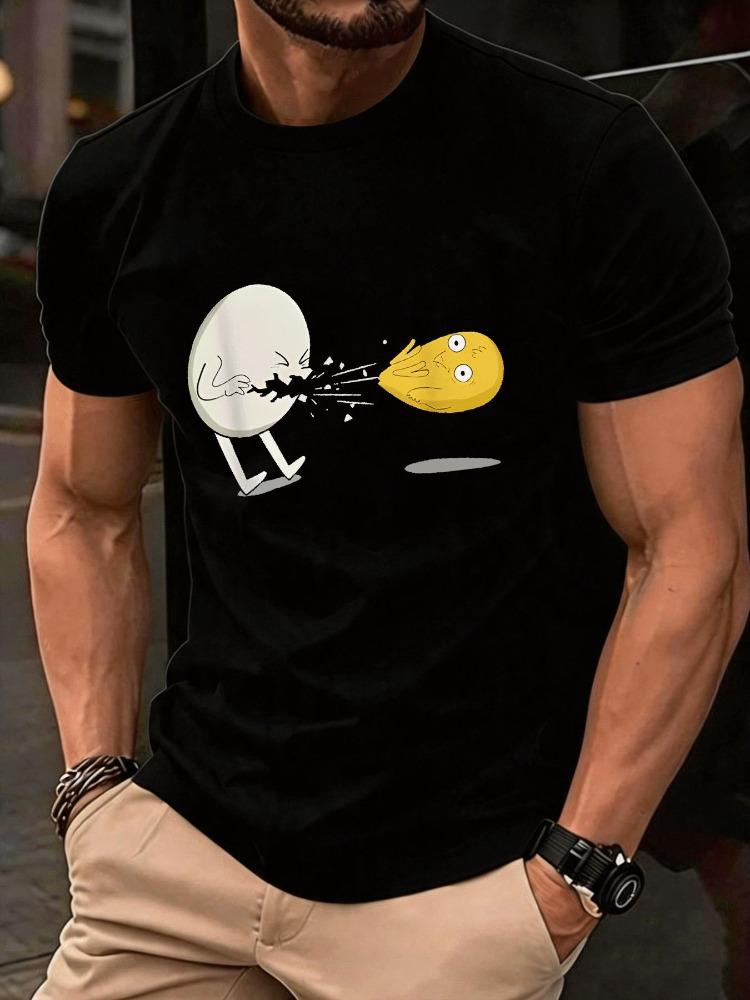 Unisexs Round Neck Tee Funny Egg Fight Cartoon Graphic Print Light Cotton Humor Novelty Street Daily Short Sleeve Casual Top