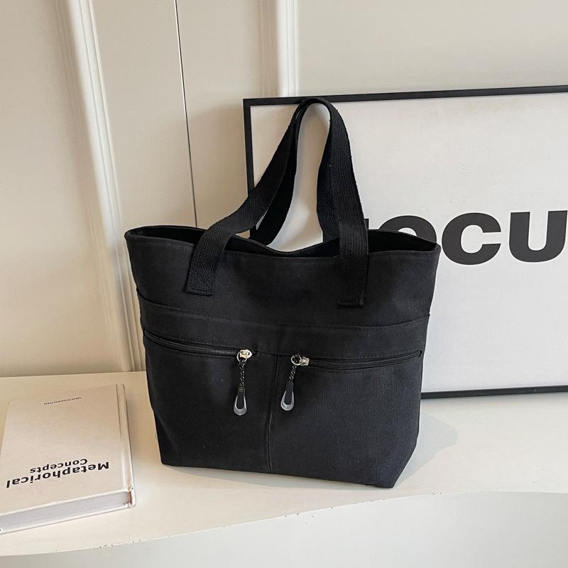 

2024 сумка для поездок на работу, повседневная женская простая вместительная портативная сумка через плечо, модная холщовая новая модная сумка-тоут чёрный