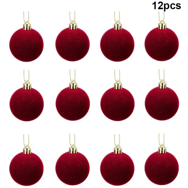 20Pcs Shatterproof Burgundy Velvet Christmas Balls Plastic Hanging Decor for Xmas Halloween Thanksgiving Party