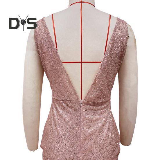 Dámské večerní šaty Hluboký lem s výstřihem do V Flitr Úzký rybí lem Zadní díl Zapínání na zip Bez rukávů Plesové Koktejlové Společenské šaty Plesové šaty v délce po zem