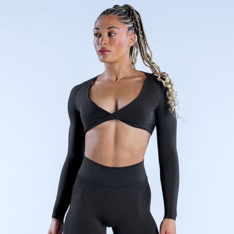 and American Style Women Deep V Short Workout Top Yoga Midriff-Baring Sports Belt Chest Pad Twisted High Elastic Quick-Drying Long Sleeves New