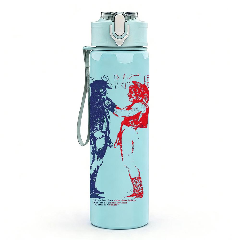 1PC Red blue split male figure band print 750ml colorful plastic sports water bottle leakproof pop up lid with straw for outdoor work home use