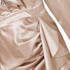ZANZEA Women Elegant Stand Collar Casual Long Sleeve Satin Long Dress