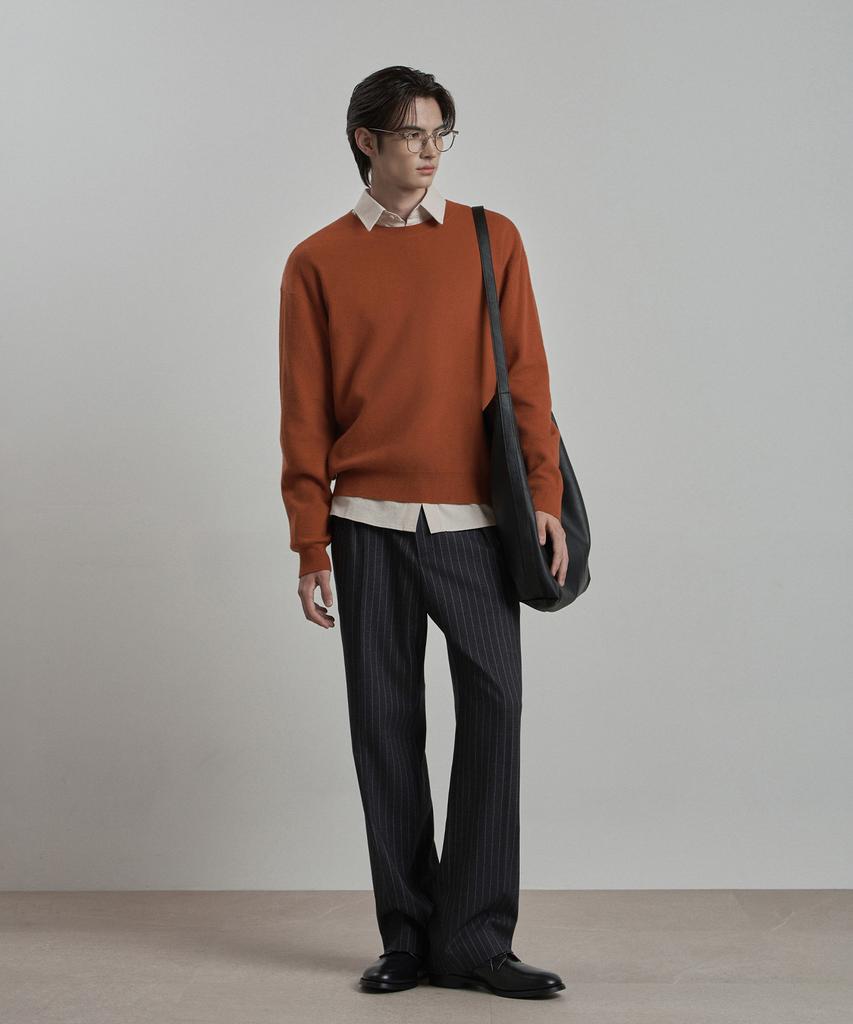 WORK ON BODY OFF Verno Semi-Overfit Round Neck Knit [Orange]