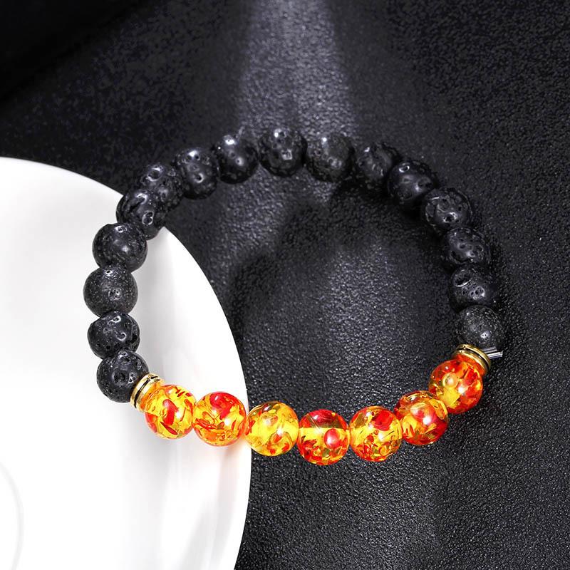 Colorful Lava Stone Beaded Bracelet with Palm and Peach Heart Pendants for Men and Women