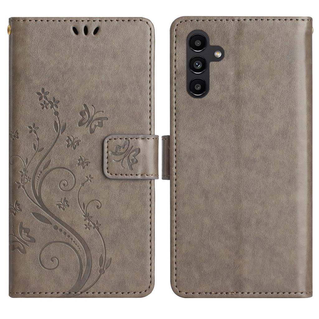 For Samsung Galaxy S24 FE Leather Wallet Case Butterfly Flower Imprinted Phone Cover with Strap