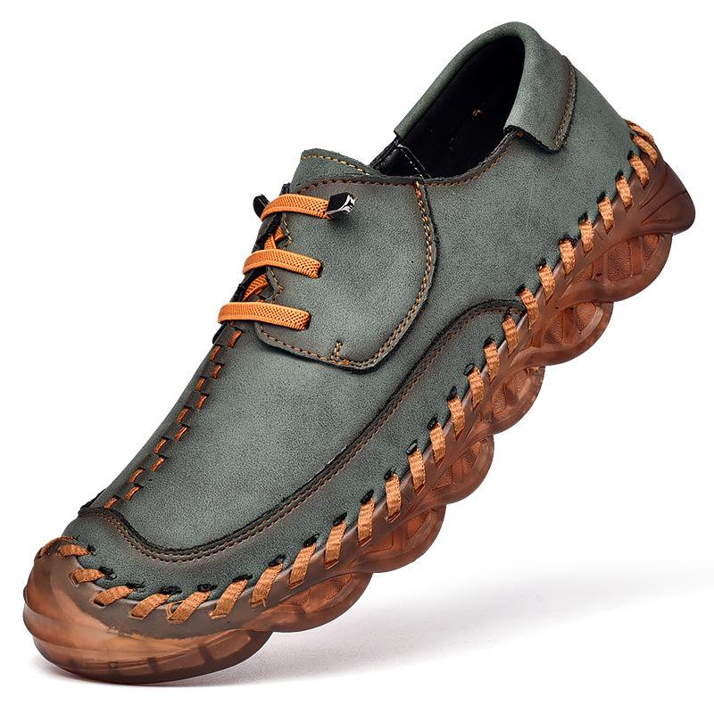 Large Size Men's Casual Single Shoes British Retro Fashion Outdoor Soft Surface Hand-sewn Leather Shoes Foreign Trade