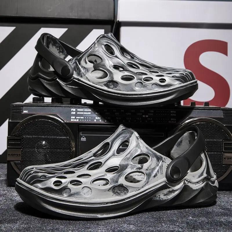 Fashion Beach Male Shoe Hole Shoes Pvc Luxury 2025 Barefoot Big Size New Fashion Daily Use Trend Breathable Japanese H 39 Men's Sandal