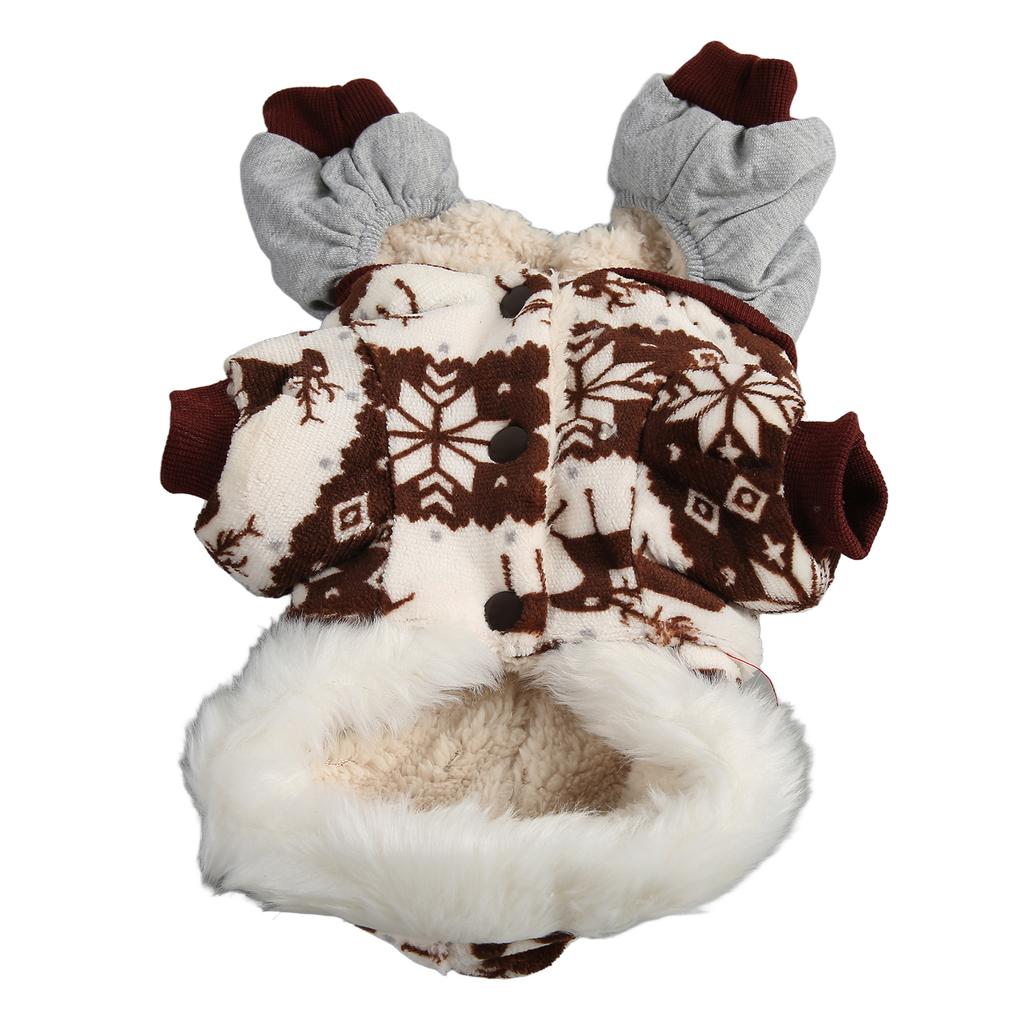 Christmas Dog Hooded Coat Thick Snowflake Elk Dog Winter Jacket for Small Medium Dogs Coffee M
