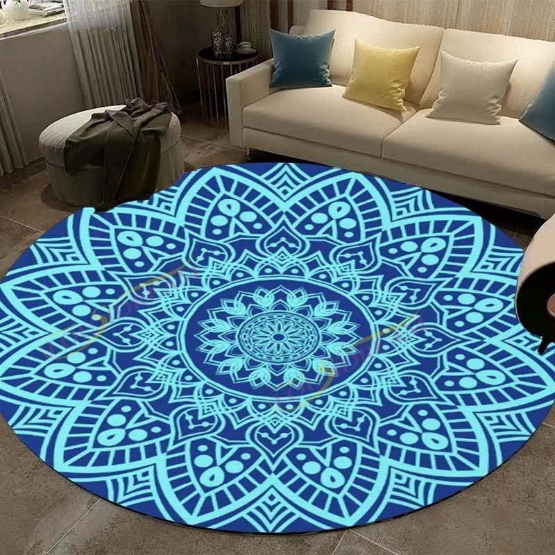 Vintage Mandala Round Carpet Geometric Floral Area Rug for Living Room Kitchen Dining Room Decorations Entryway Round Carpets