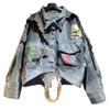 Women's Personalized Trendy Irregular Denim Patch Long-Sleeve Jacket