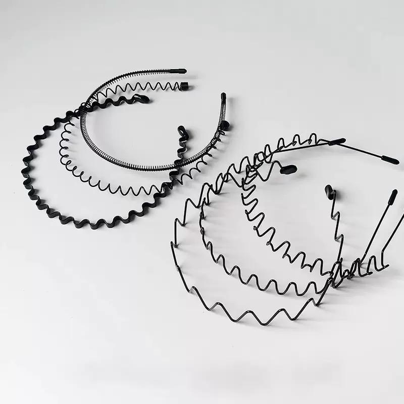 6 Stück Edelstahl Langlebig Hohe Qualität Haarbänder Feder Wellenförmiger Reifen Unisex Schwarzes Stirnband Zurückgekämmt Anti-Rutsch Sport-Kopfband