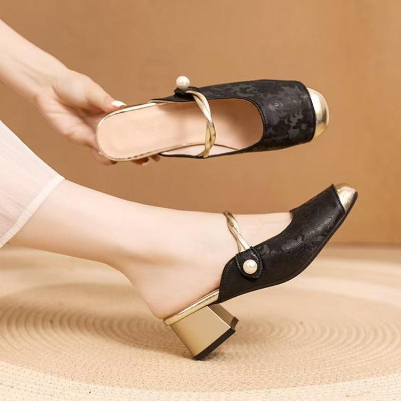 New Summer New Baotou Fashion Thick Heel Mary Jane Cool Slippers Half a Word