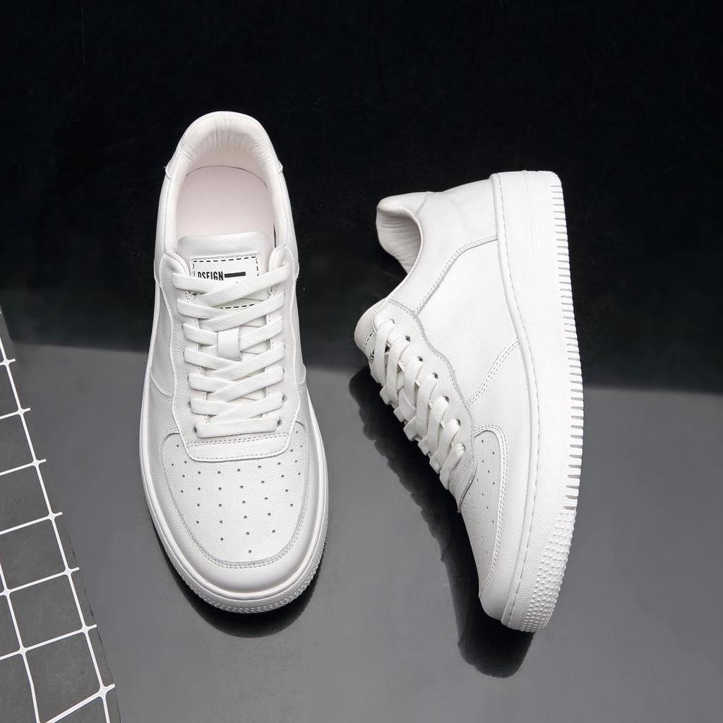 Men's Soft Leather Skate Shoes - Versatile Casual White Fashion Trend