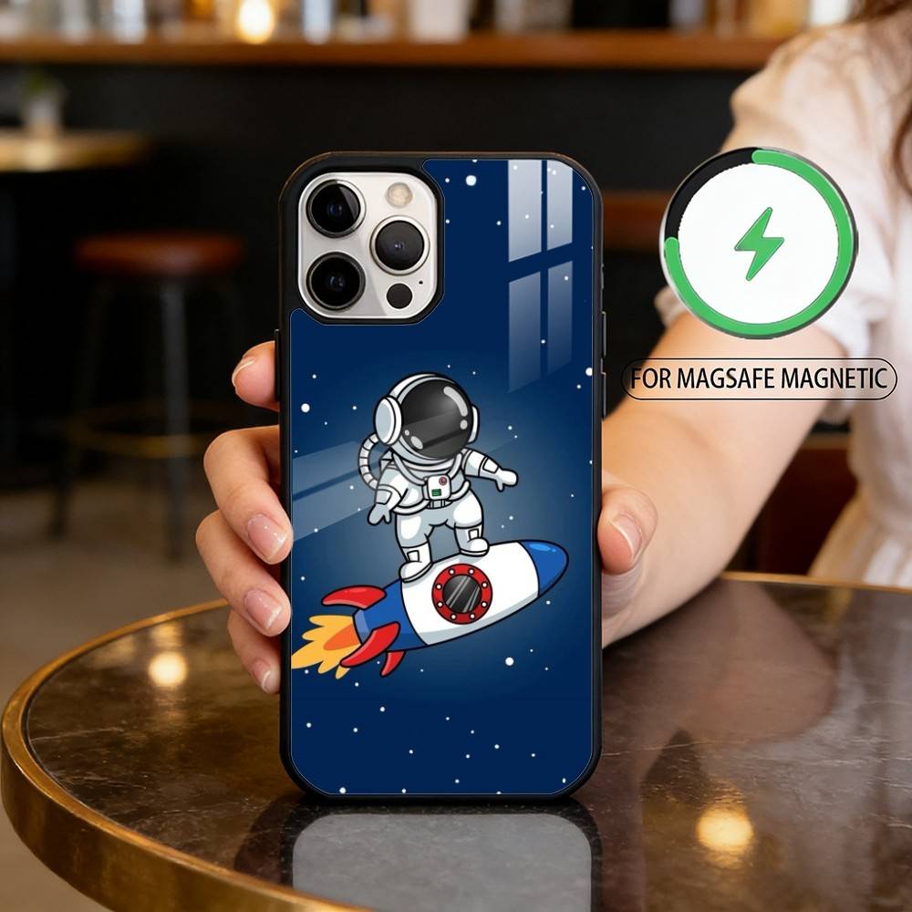 Cartoon Astronaut Cute Phone Case For iPhone17,16,15,14,13,12,11 Plus,Pro Max Magnetic For Magsafe Wireless Charging